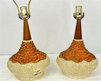 Pair of Mid-Century Lamps with Coral & Sand Colored Bases