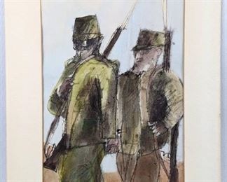 Original Signed Watercolor of Two WWI Soldiers