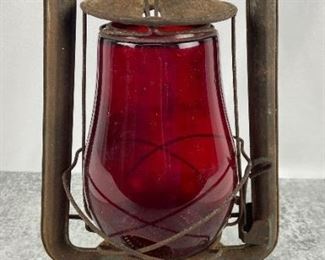 Antique Dietz Monarch Lantern - Red Glass Fitzall Globe NY USA