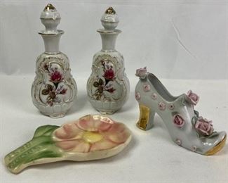 Vintage LM Bondware Porcelain Bottles & Shoe w/ Spoonrest