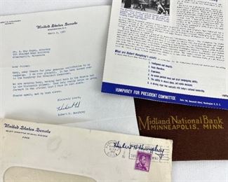 Signed Letter From Senator Hubert Humphrey on Senate Letterhead (1960), Original Envelope, Humphrey For Pres. Flyer