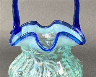 Beautiful Vintage Fenton Glass Basket with Cobalt Blue Handle