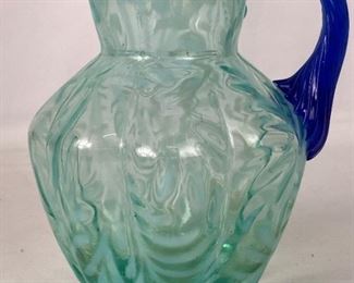 Beautiful W.C. Fenton Art Glass Aqua Opalescent Fern Pitcher