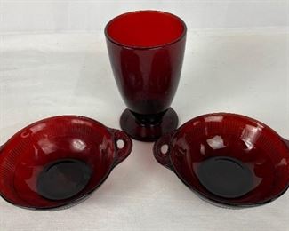 Vintage Red Cranberry Glass Bowls and Tumbler