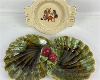 Wade of California Vintage Green Serving Platter & Salem China Company Baby Dish