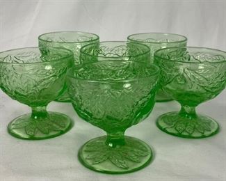 Set of Six Vintage Indiana Glass Co- URANIUM Green Depression Sherbet Cups