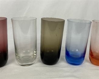 Mid-Century Set of 5 Multi-Colored Glasses
