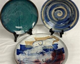 Three Signed Handmade Studio Pottery Bowls in Shades of Blue