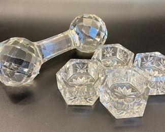 Vintage Crystal Table Accents - Four Individual Salt Cellars and One Knife Rest