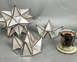 Antique Frosted Star Light Globe and Antique Pier Mount