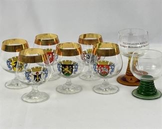 Set of Vintage German Brandy Snifters with City Coats of Arms