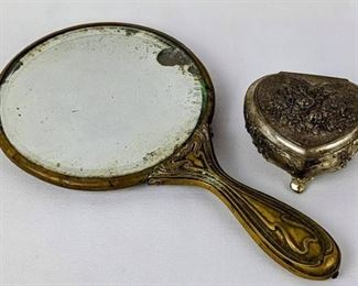 Vintage Victorian Hand Mirror and Trinket Box