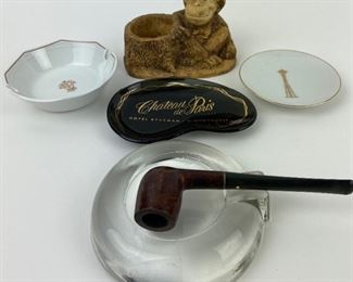 Vintage Ashtrays, Trinket Dishes and a Willard Imported Briar Smoking Pipe