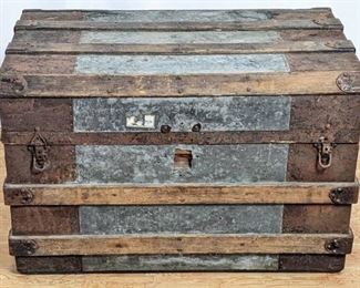 Vintage Zinc, Metal and Wood Trunk