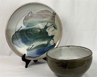 Large Handmade Pottery Platter and Bowl