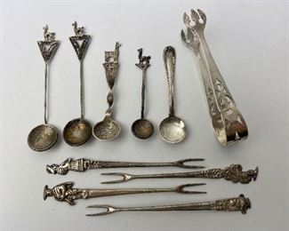 Sterling Silver Miniatures - Webster Tongs, Peruvian Salt Spoons & Cocktail Forks