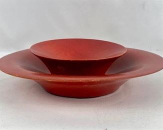 Vintage Wooden Serving Bowls - Red