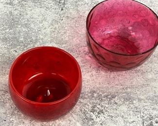 Two Vintage Cranberry Glass Bowls- 1 Signed "Kaj Franck"