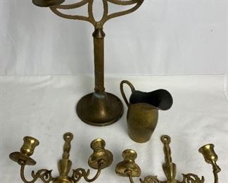 Vintage Brass Decor- Candelabra, Candle Wall Sconces & Pitcher