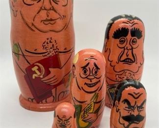 Vintage Unique Russian Nesting Doll (Matryoshka) - Soviet Leaders Gorbachev, Brezhnev, Krushchev, Stalin & Lenin - Made in Russia