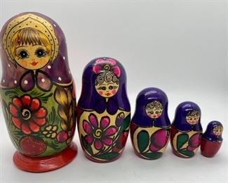 Vintage Russian Nesting Doll (Matryoshka) - Lovely Lady with Purple Scarf - Made in Russia