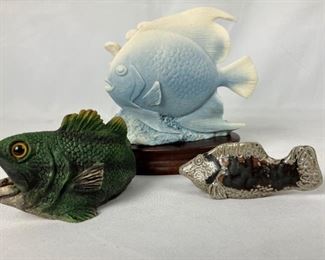 A Trio of Ceramic & Studio Pottery Fish Figurines - One Carinia Coral