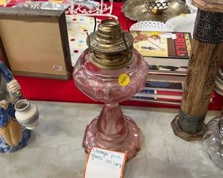 VINTAGE PINK GLASS OIL LAMP