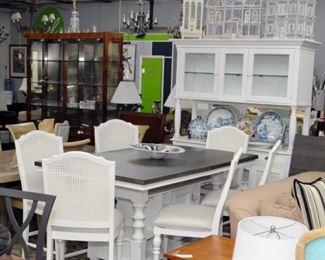 High top table with 6 chairs, matching buffet
