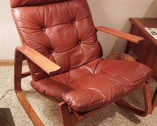 Vintage Mid-Century Modern Westnofa Furniture (Norway) leather rocker.
