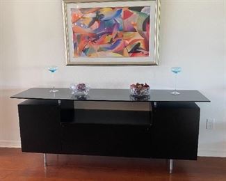 modern black sideboard, glass top