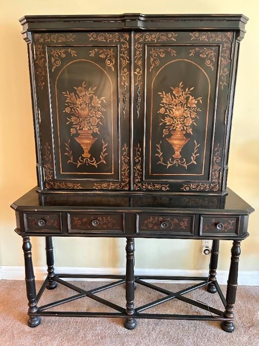 01 Black Painted Chinoise Step Back Cabinet