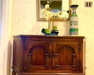 Vtg Old Charm Carved Oak Credenza Cupboard