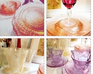 Fostoria Wisteria, pink and yellow Depression Glass ,