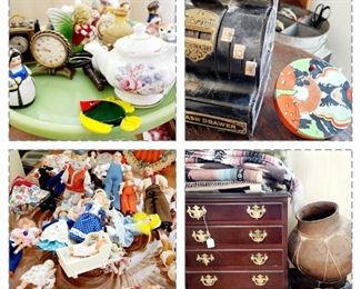Miniature doll house  dolls, furniture, antique toys
