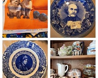 Antique Flowblue Commemortive Plates ,Irish Linen 