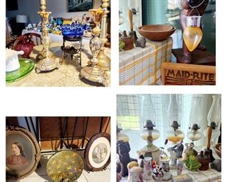 Antique kerosene lamps, antique paintings, Brass Candlesticks, Black Americana, 