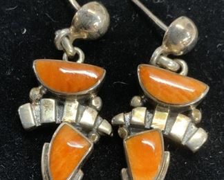 VY Southwestern Sterling Silver & Coral Earrings
