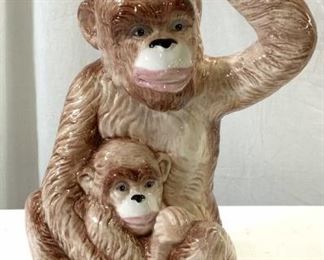 Porcelain Monkey & Child Sculpture ITALY
