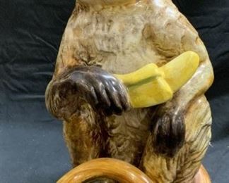 Hand Painted Ceramic Monkey & Banana Figural
