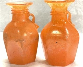 Pair ORANGE MURANO Hand Blown Vases, Italy

