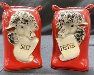 Ceramic Farm Salt & Pepper Feed Sack Shakers #384
