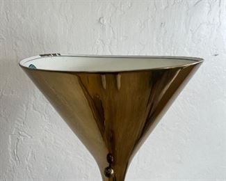 Pair of vintage brass floor lamps. One lamp has warped cone shade as pictured. 