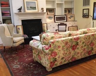 Living Room Furniture, custom sofa, wingback, rug