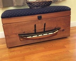 Custom painted storage chest with boat design
