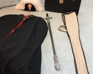 Knights of Columbus sword, cape, chapeau with white plumes