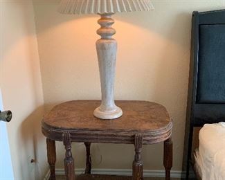 antique table and cool wooden lamp