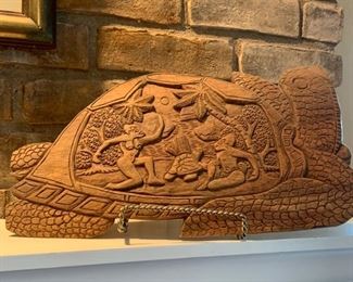 carved wood sea turtle