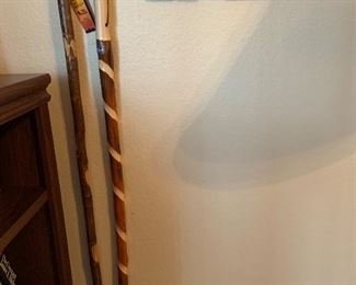 walking sticks, carved wood