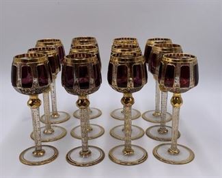 Lot of 12 Moser Amethyst Cabochon Wine Goblets.  A-1 auction
