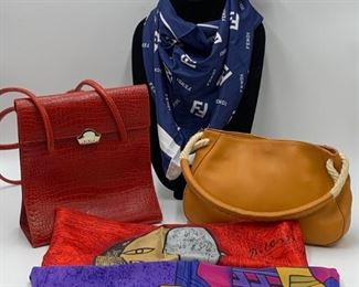5 Vintage Italian Designer Items- Women's Fendi Scarf & Furla Purses